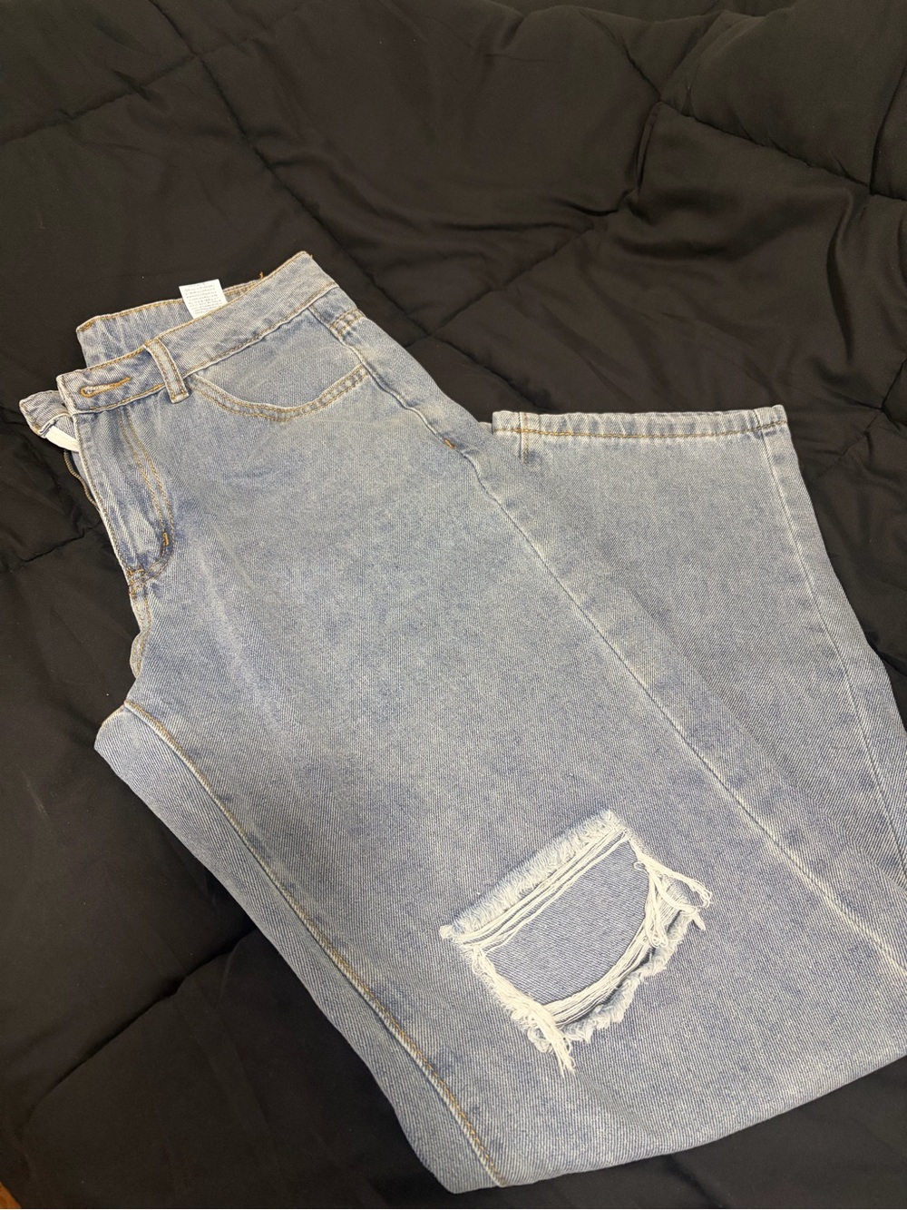 SHEIN Light Blue Boyfriend High-Waist Distressed Jeans